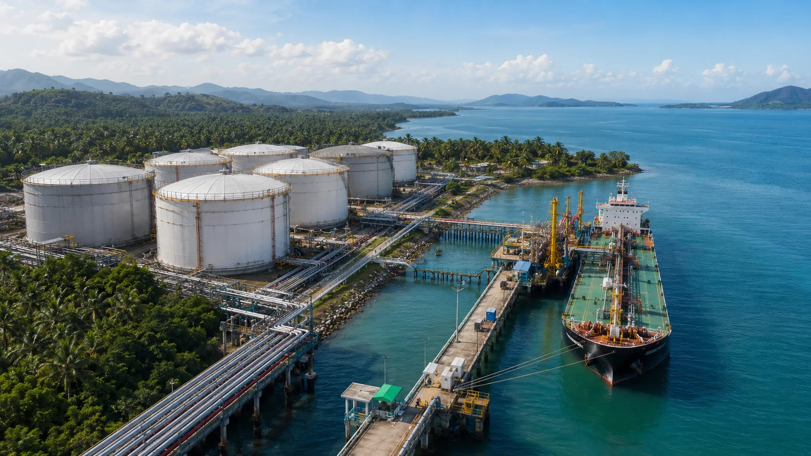Pipeline corridor carrying CPO from storage tanks toward the marine jetty