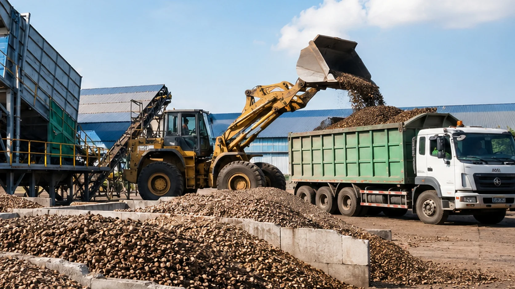 Bulk loading of screened palm kernel shell for dispatch